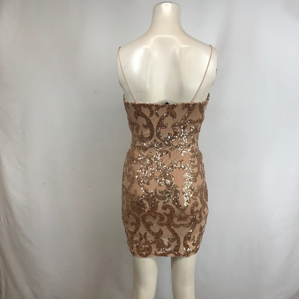 WINDSOR Women Medium Gold Sequin Strapless Bodycon Mini Dress Party Evening Glam - Picture 5 of 7
